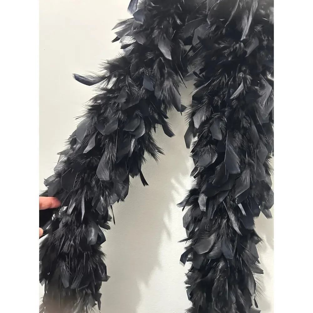 Feather Black Boa Scarf Glam Party Costume Wrap Burlesque Hollywood Halloween